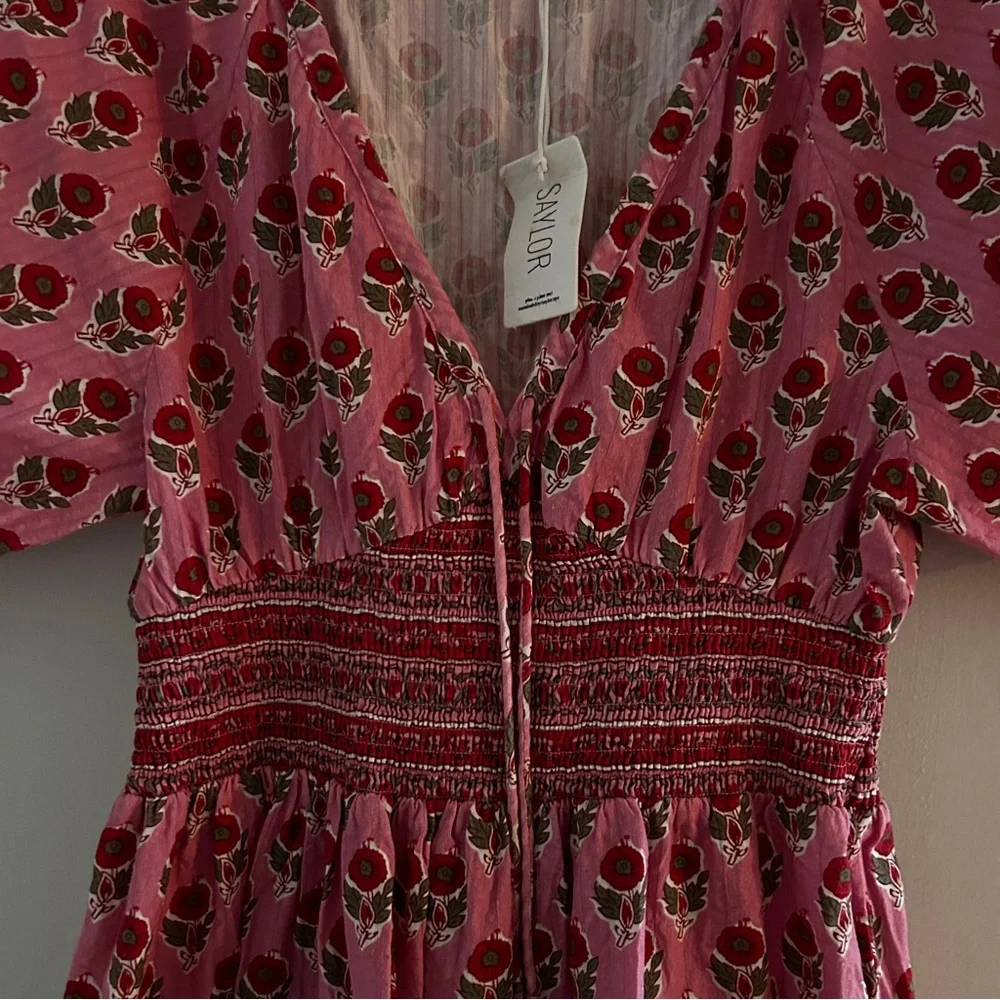 SAYLOR Greyson Pink Floral Puff Sleeve Tiered Mini Dress - Picture 5 of 13